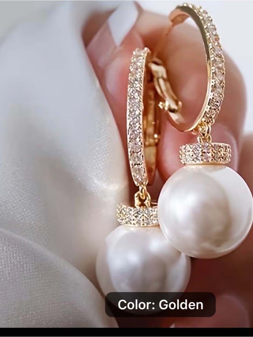 Elegant Gold Pearl Drop Hoop Earrings - Brand: